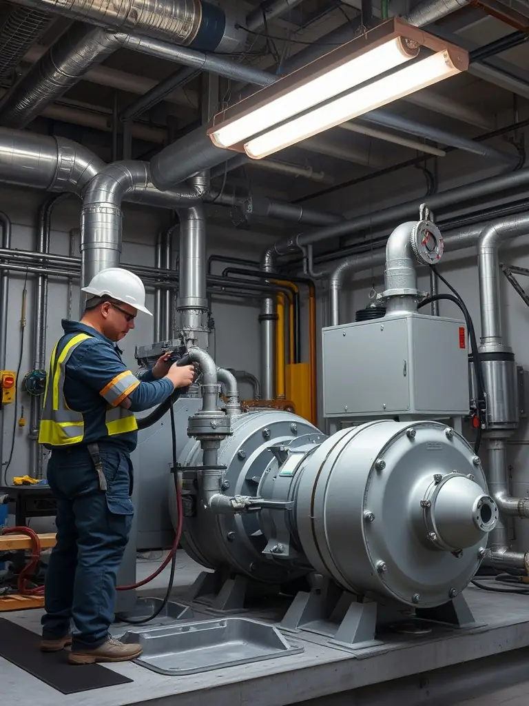 A technician using a high-powered dehumidifier to remove moisture from a flooded commercial building in Austin, Texas.