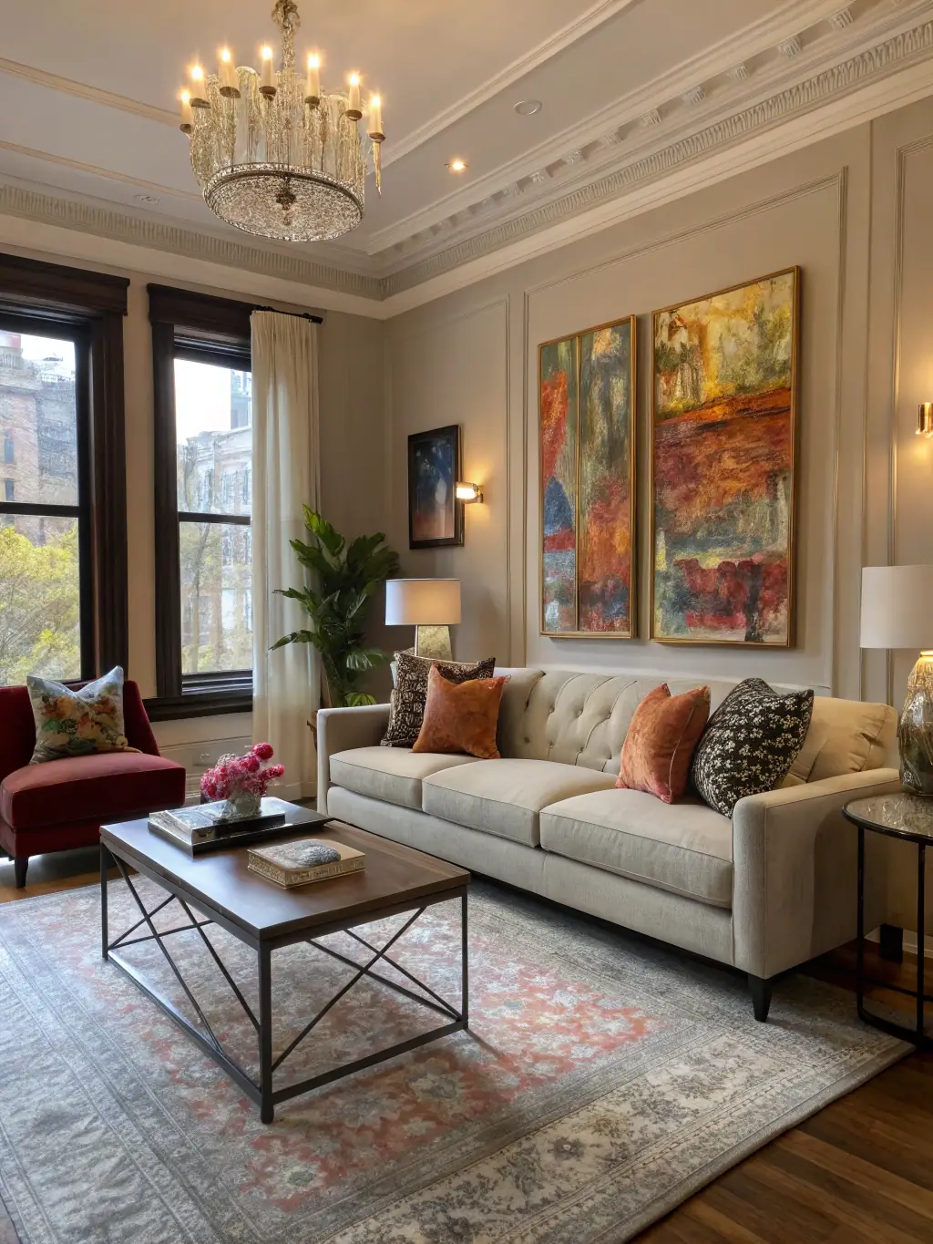 A photo showing the restored interior of a home after water damage, with new flooring and freshly painted walls.